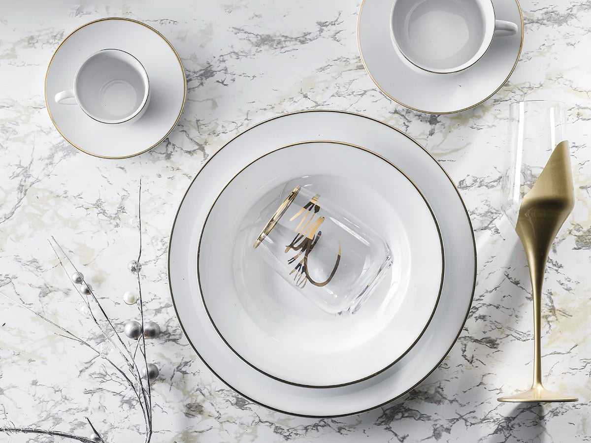 'Gold Chic' SET 62 PEZZI - SET PIATTI+ SET CAFFE' - PORCELLANA - Villa Altachiara