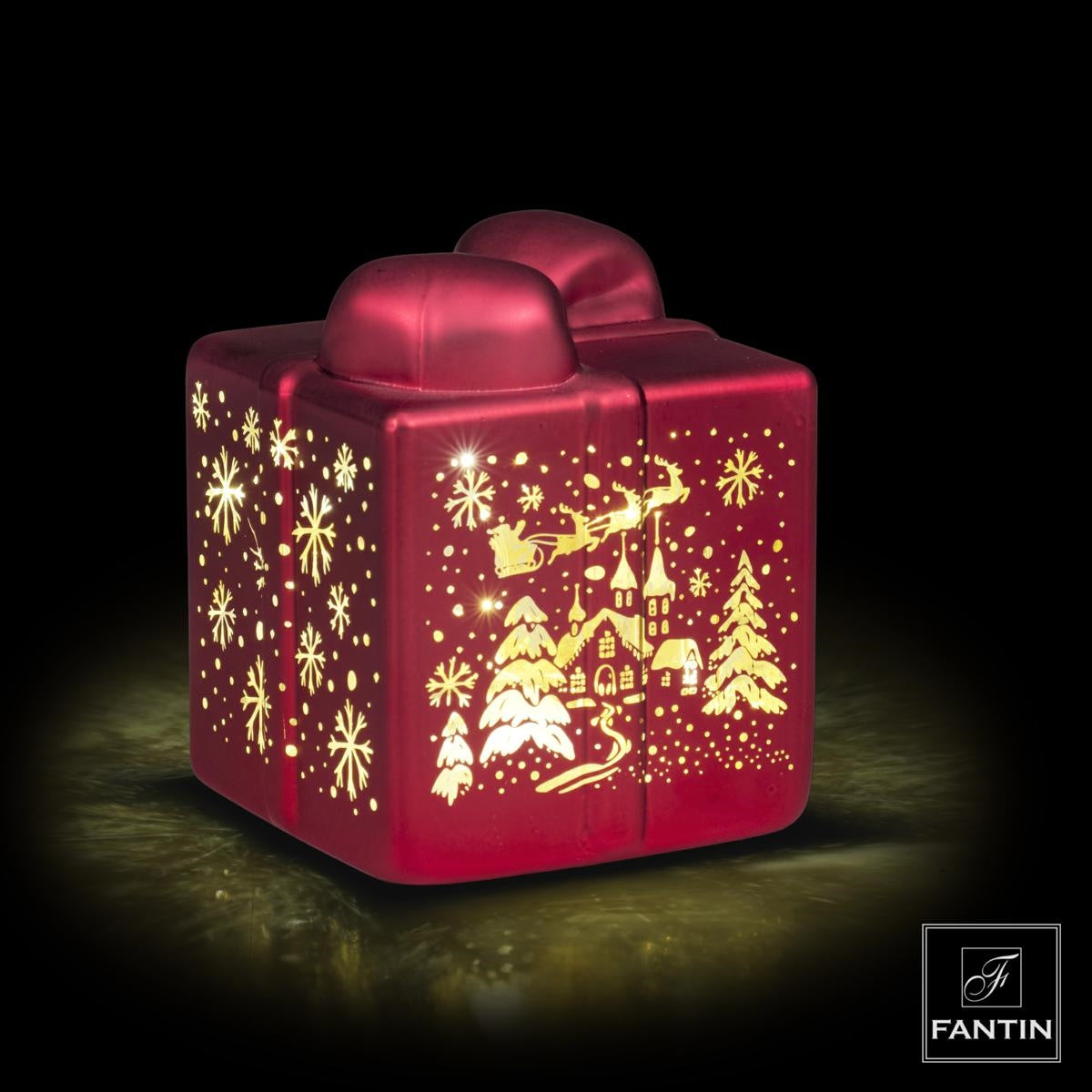 PACCO DI NATALE VETRO ROSSO CON LED - Fantin Argenti