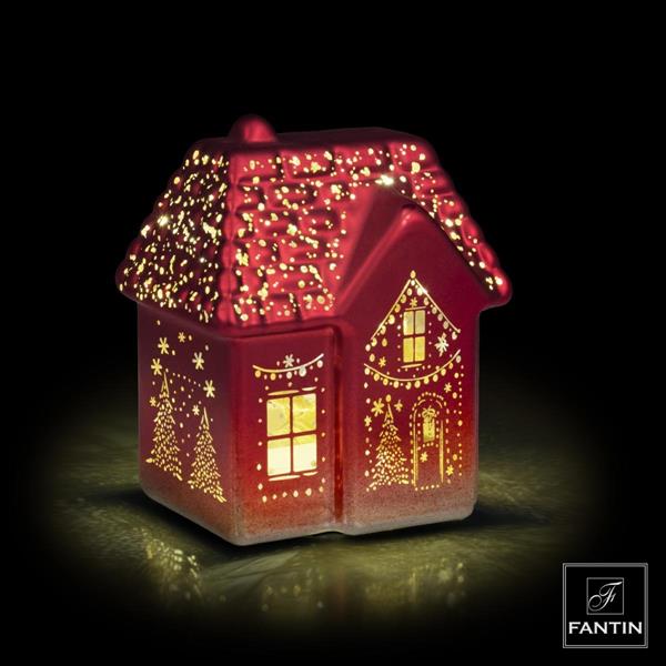 CASETTA DI NATALE VETRO ROSSO CON LED - Fantin Argenti
