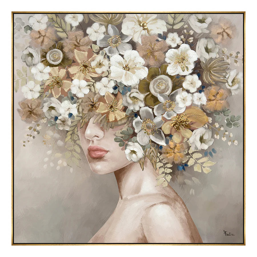 QUADRO SU TELA CON VOLTO GOLD 100x100cm - Fantin Argenti