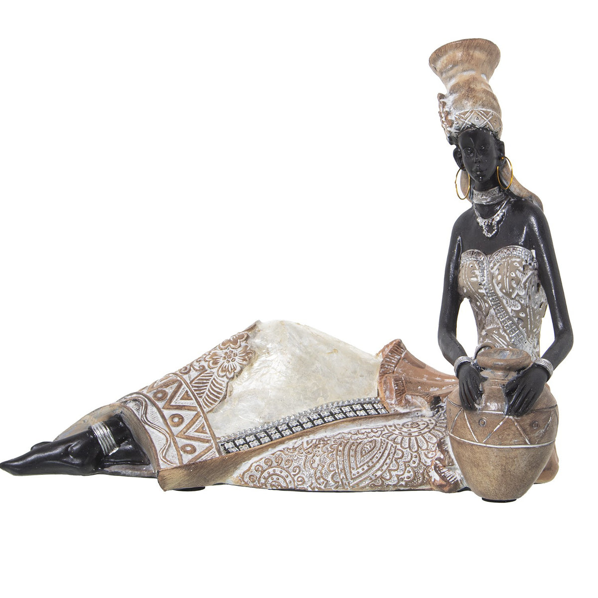 FIGURA AFRICANA SEDUTA BIANCO E ORO - Camacho
