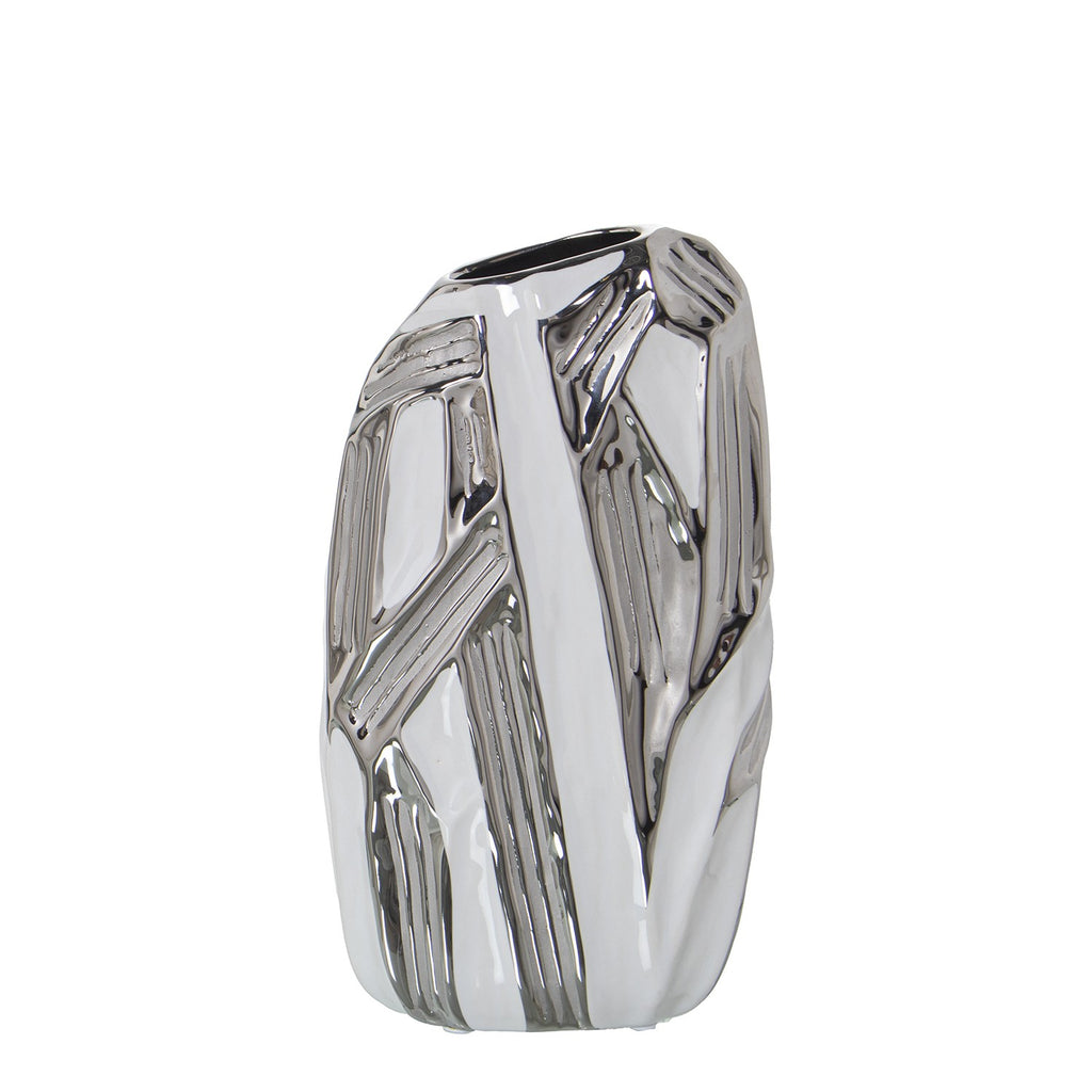 VASO ASIMMETRICO IN CERAMICA BIANCO ARGENTO - Camacho