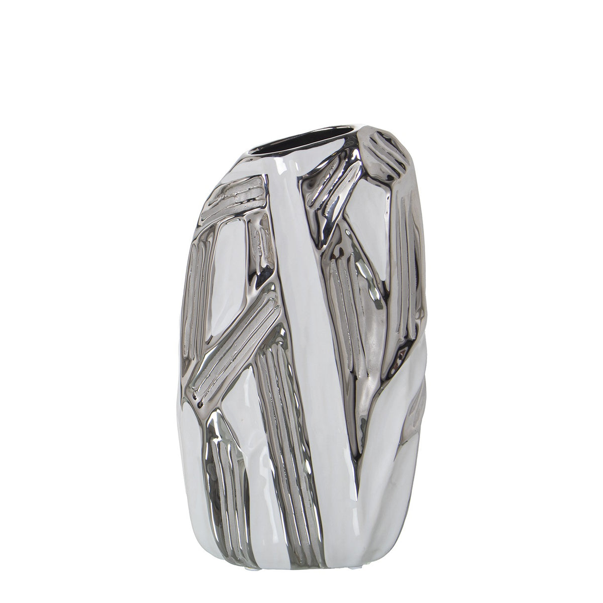 VASO ASIMMETRICO IN CERAMICA BIANCO ARGENTO - Camacho