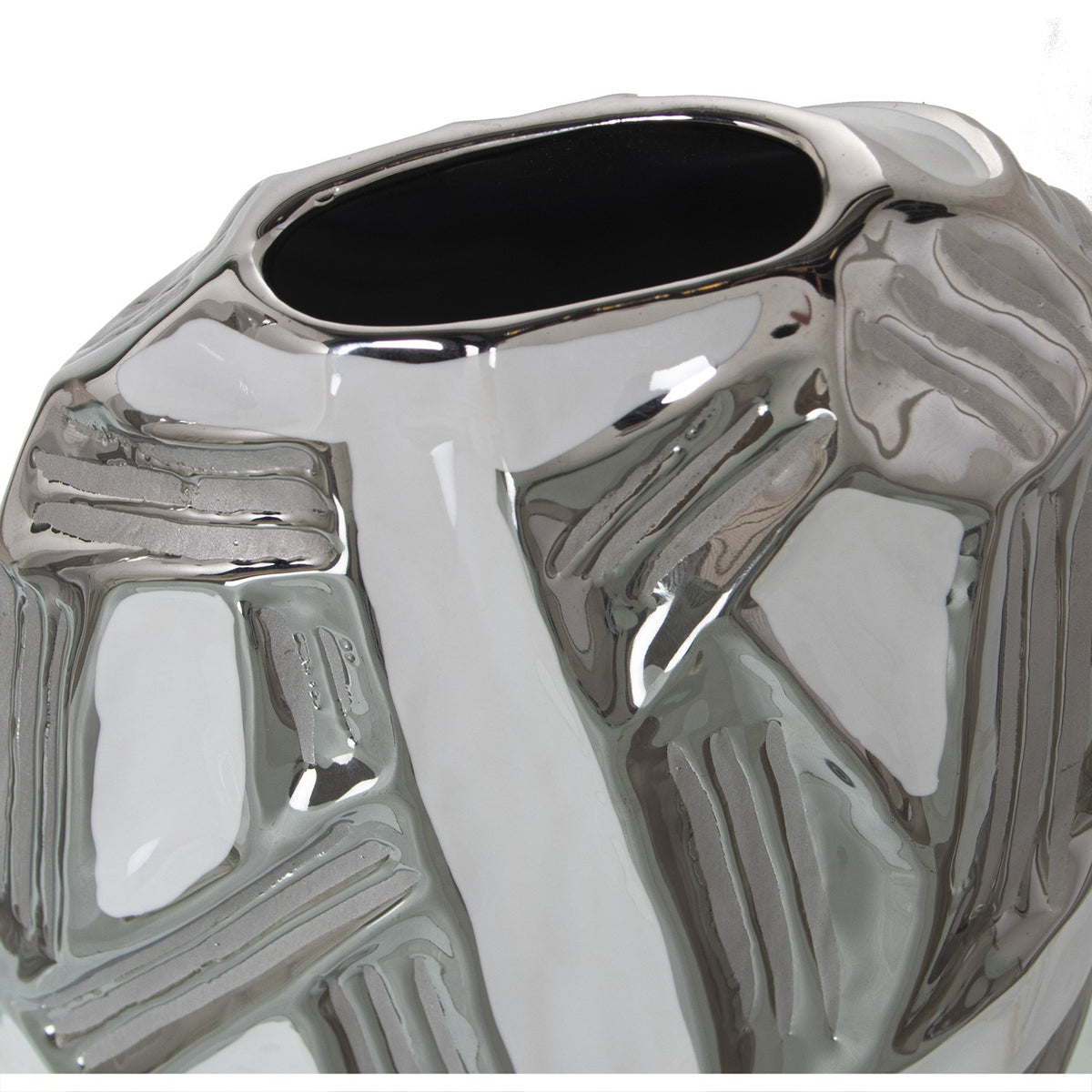 VASO ASIMMETRICO IN CERAMICA BIANCO ARGENTO - Camacho