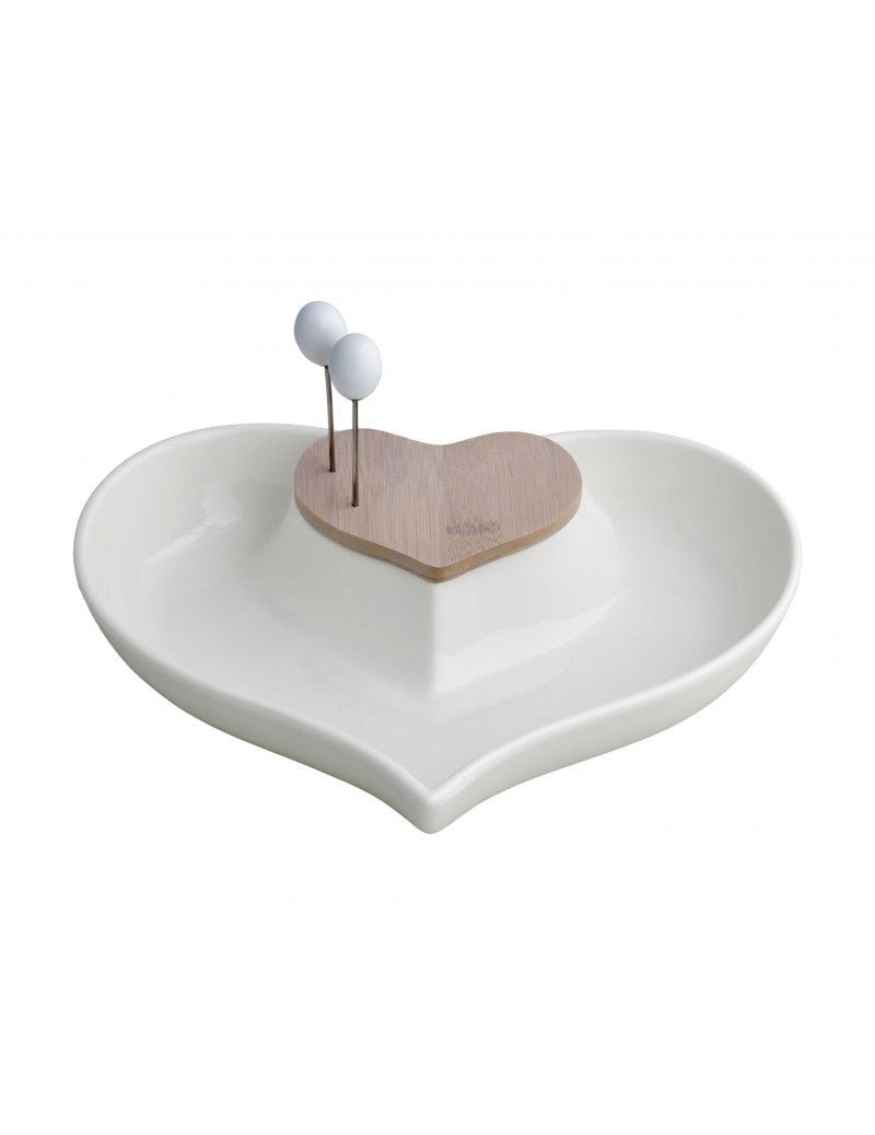 ANTIPASTIERA 'CUORE NEL CUORE' - PORCELLANA/BAMBOO - Brandani