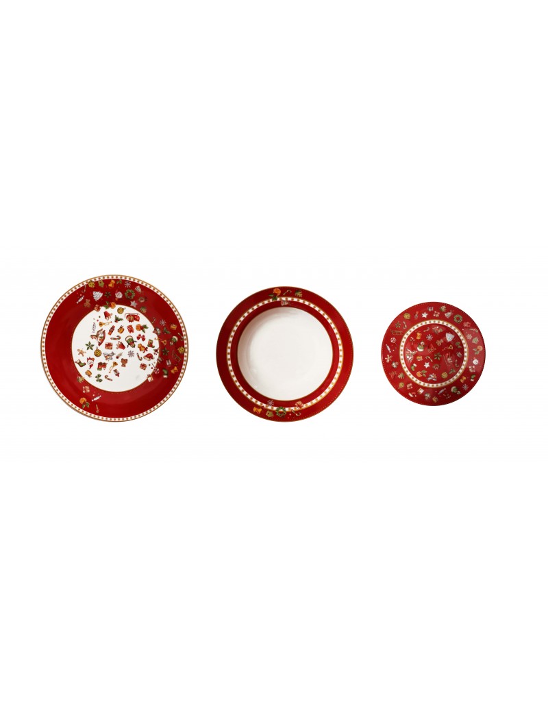 'CHICCHI E BALOCCHI' ROSSO SET PIATTI 18 PEZZI - PORCELLANA - Brandani