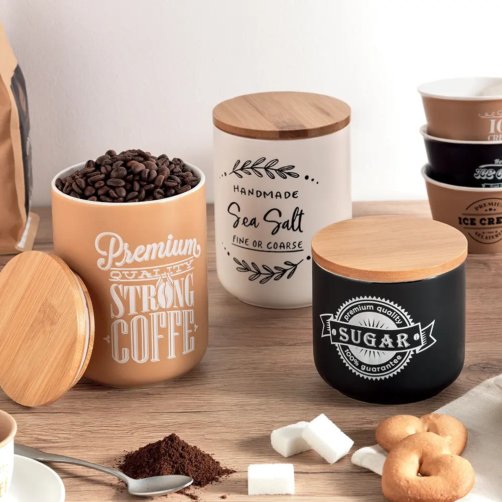 BARATTOLO 'SALT' ERMETICO - NEW BONE CHINA/BAMBOO - Brandani