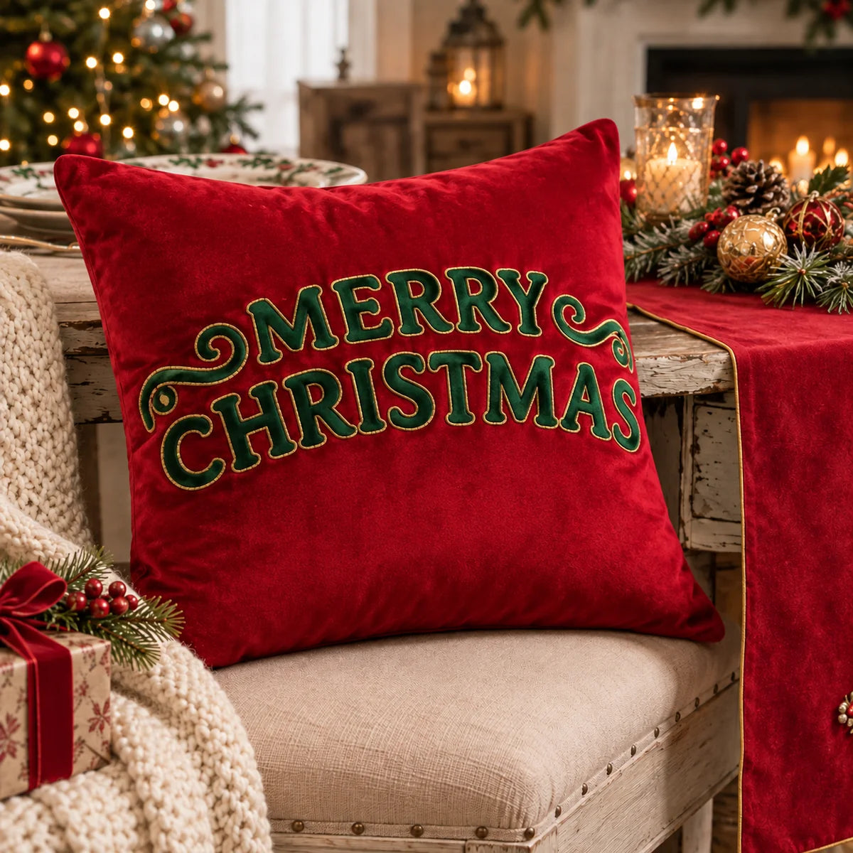 CUSCINO DIAMOND 'MERRY CHRISTMAS' 45x45cm - Clodette