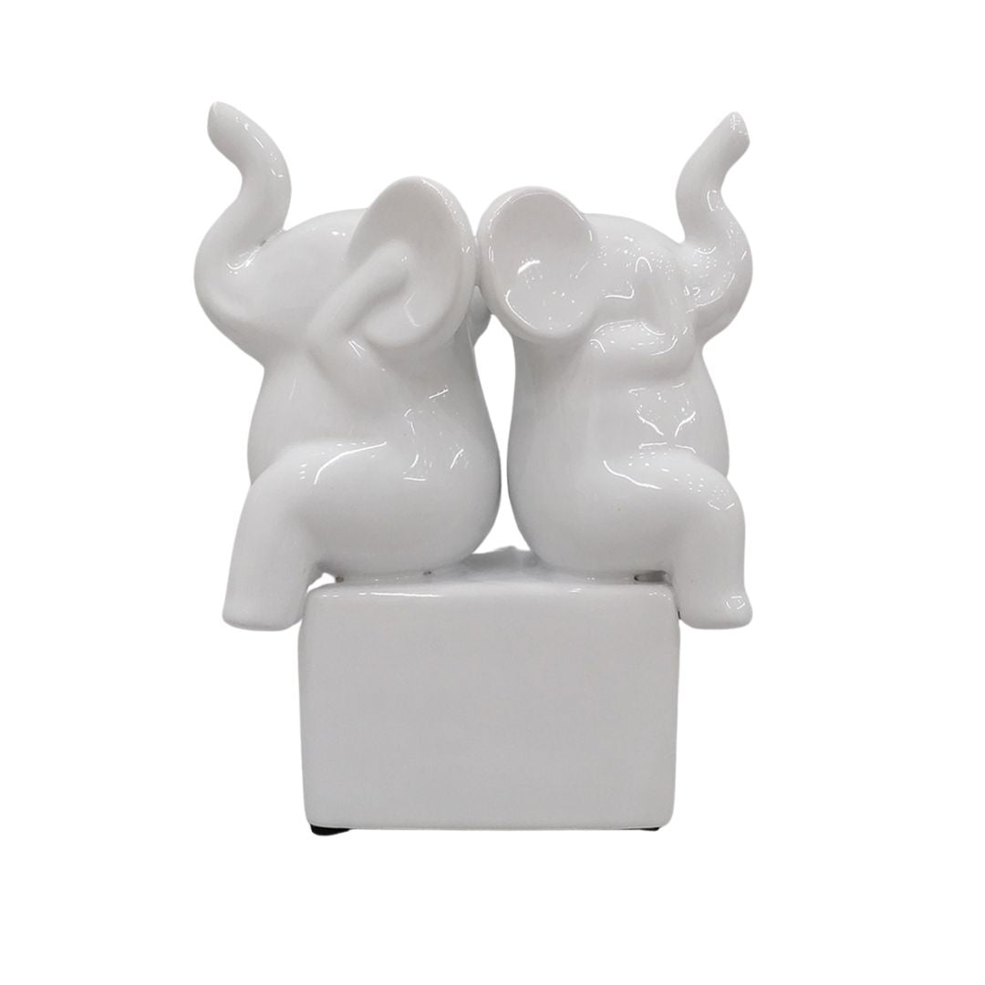 COPPIA ELEFANTI SEDUTI BIANCO - PORCELLANA - SiroTime