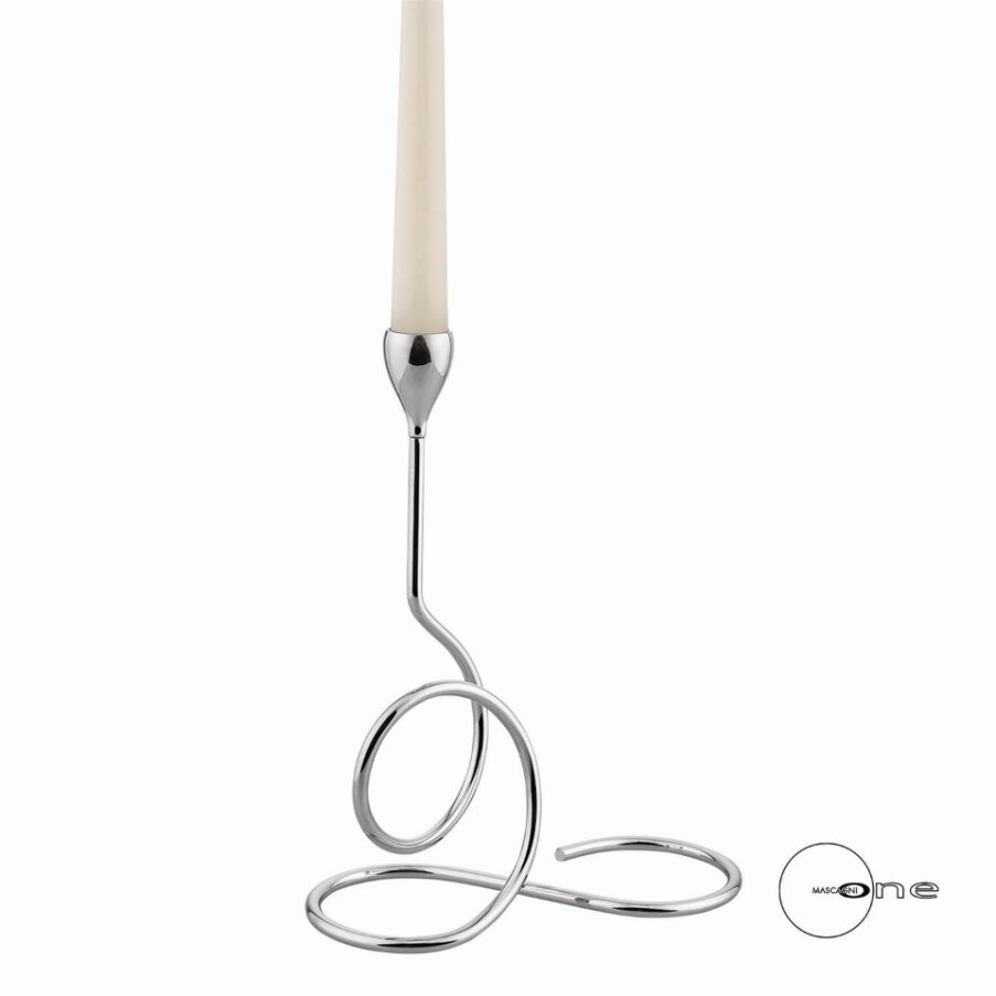 PORTACANDELA SINGOLO 'WIRE' IN METALLO ARGENTO CROMATO - Mascagni ONE