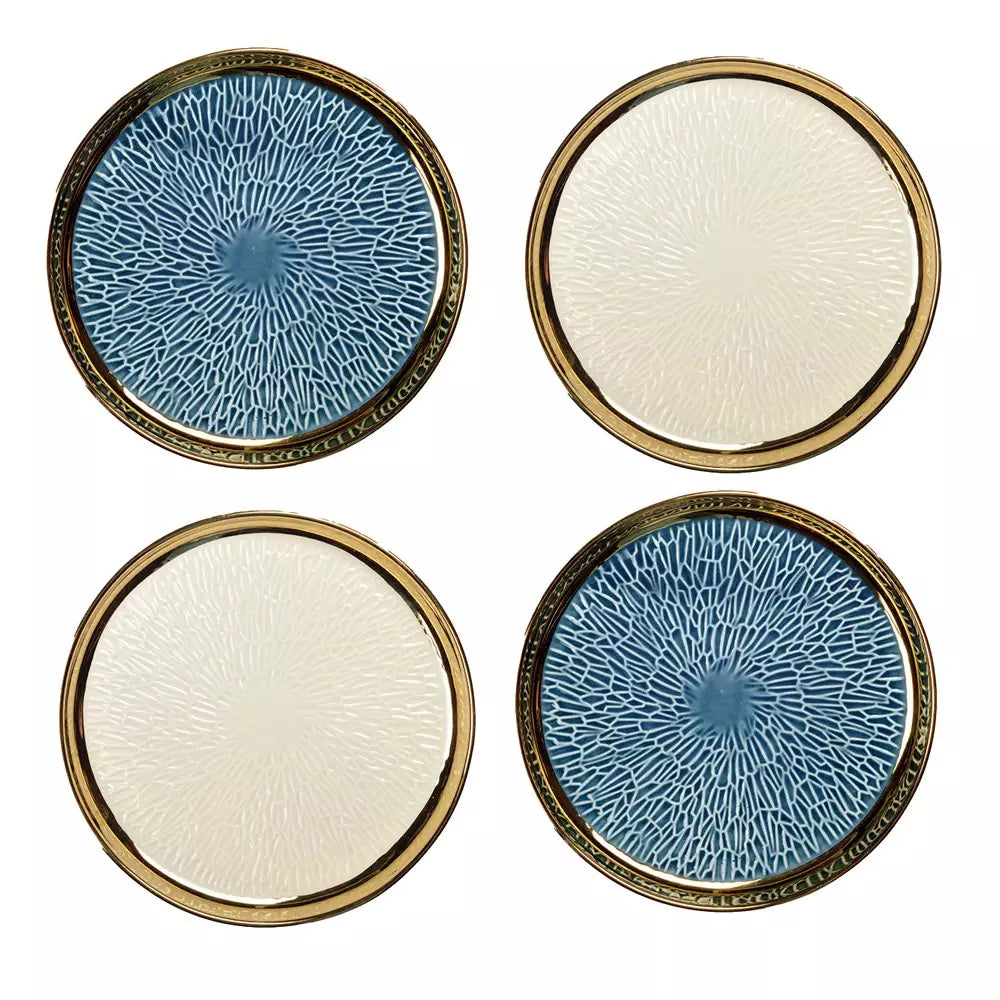 SET 4 PIATTI DESSERT BLU E ORO - Aulica