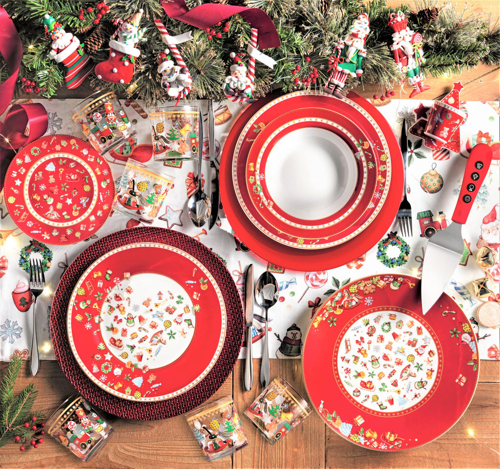 'CHICCHI E BALOCCHI' ROSSO SET PIATTI 18 PEZZI - PORCELLANA - Brandani