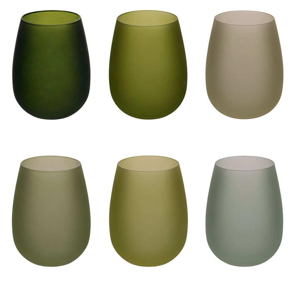 'HAPPY HOUR GREENERY' SET 6 BICCHIERI - VETRO GHIACCIO COLORATO - Villa D'Este Home Tivoli