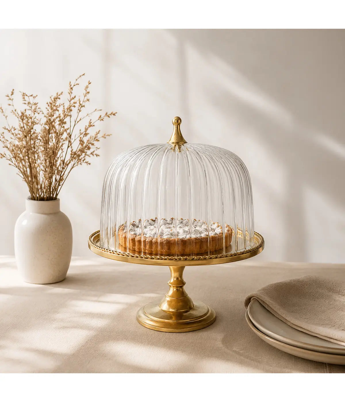 CAKE STAND IN VETRO ORO CON CAMPANA - Aulica