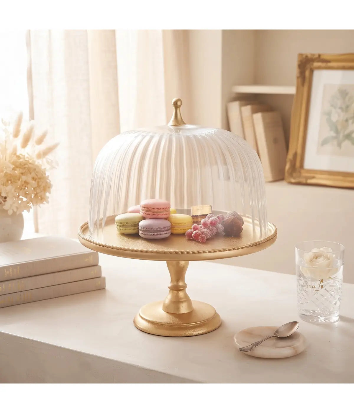 CAKE STAND IN VETRO ORO CON CAMPANA - Aulica