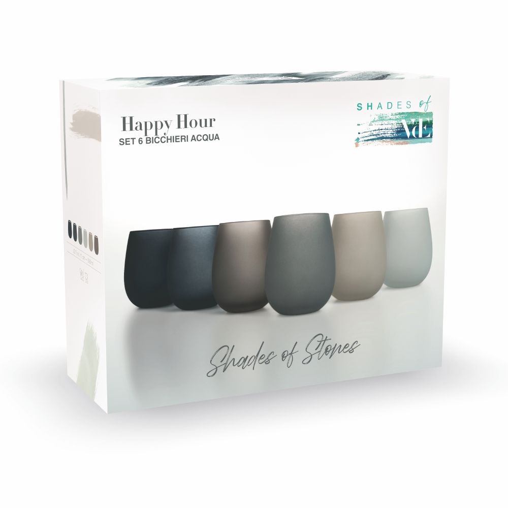 'HAPPY HOUR STONES' SET 6 BICCHIERI - VETRO GHIACCIO COLORATO - Villa D'Este Home Tivoli