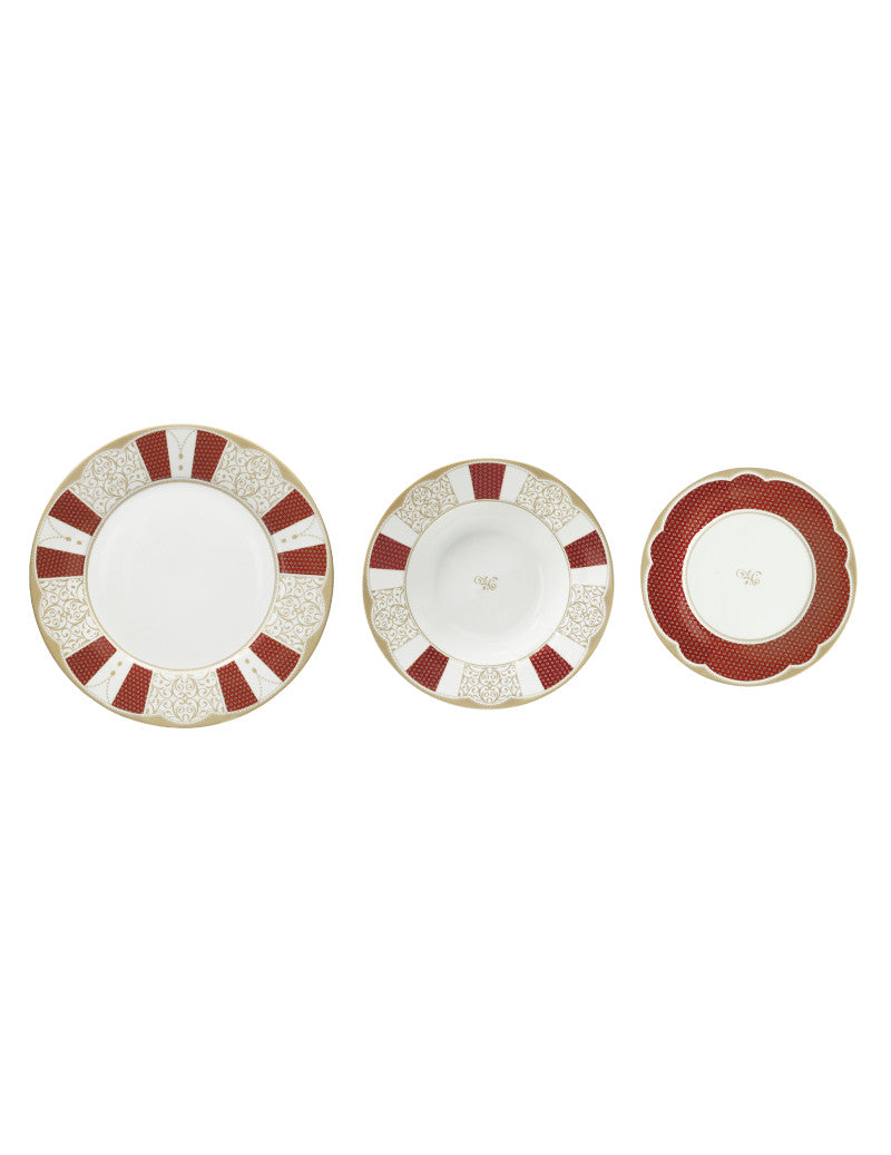'GOLDEN EYE RED' SET PIATTI 18 PEZZI - PORCELLANA - Brandani