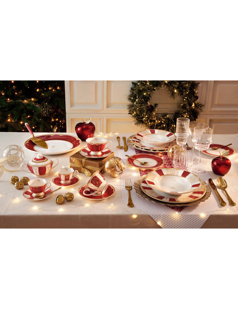 'GOLDEN EYE RED' SET PIATTI 18 PEZZI - PORCELLANA - Brandani