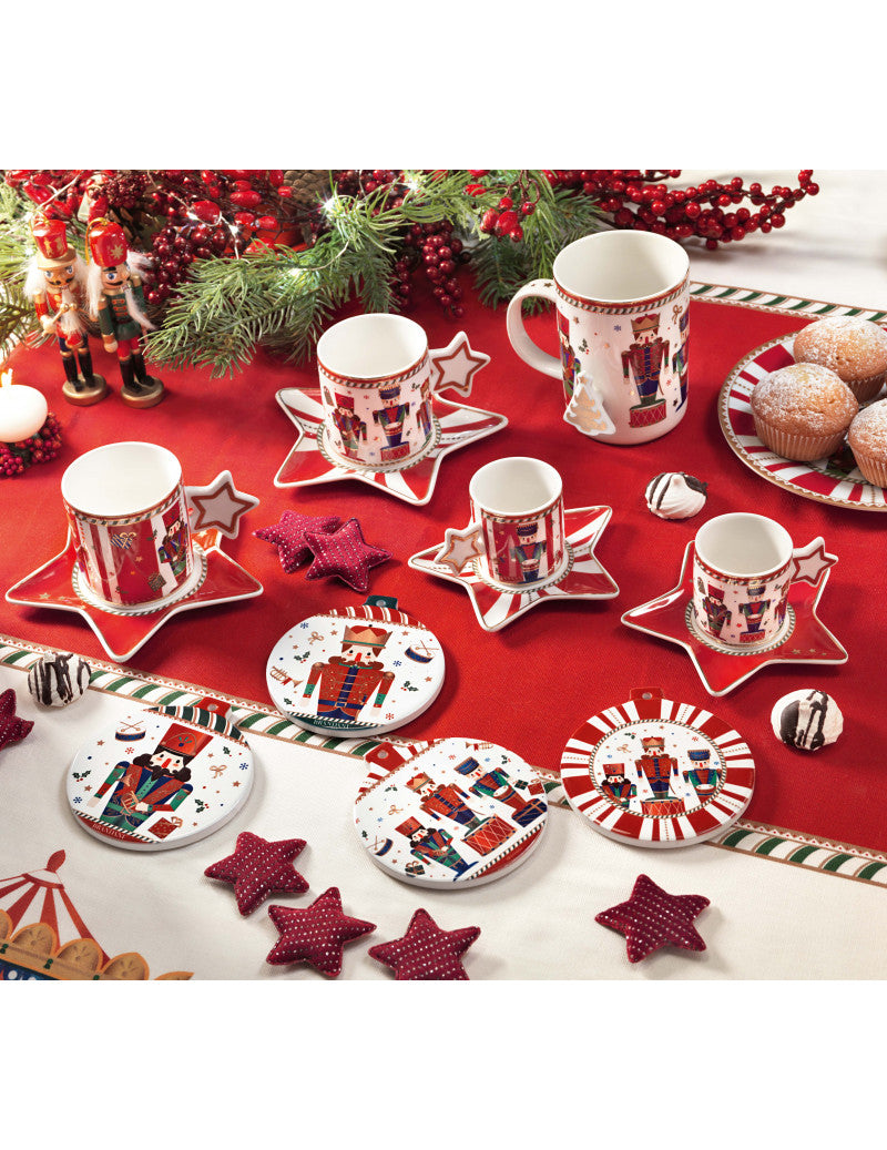 TAZZINE CAFFE' SET 6 PEZZI ' LO SCHIACCIANOCI' - NEW BONE CHINA - Brandani