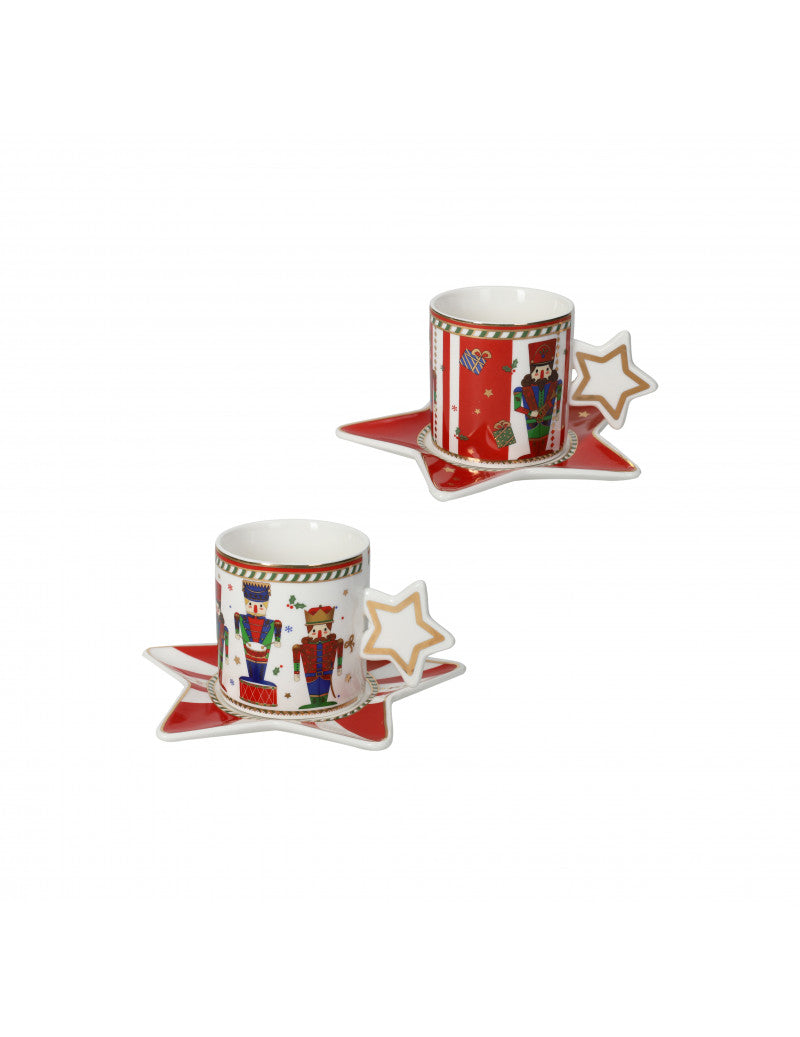 TAZZINE CAFFE' SET 6 PEZZI ' LO SCHIACCIANOCI' - NEW BONE CHINA - Brandani