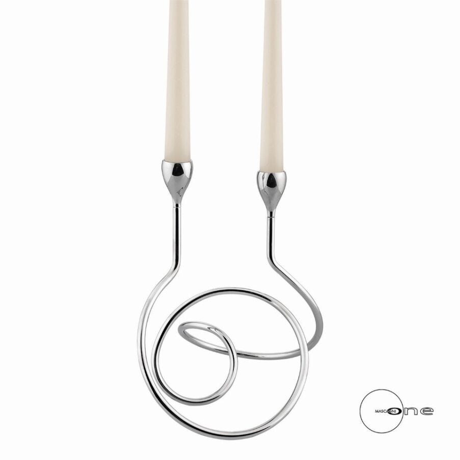 PORTACANDELA DOPPIO 'WIRE' IN METALLO ARGENTO CROMATO - Mascagni ONE