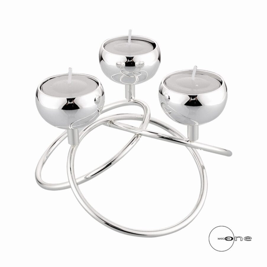 PORTACANDELA TRIPLO 'WIRE' IN METALLO ARGENTO CROMATO - Mascagni ONE